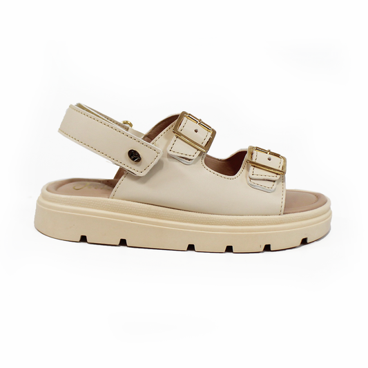 Sandalia de Niña Plataforma Doble Hebilla y Velcro color Mantequilla JAKUNA