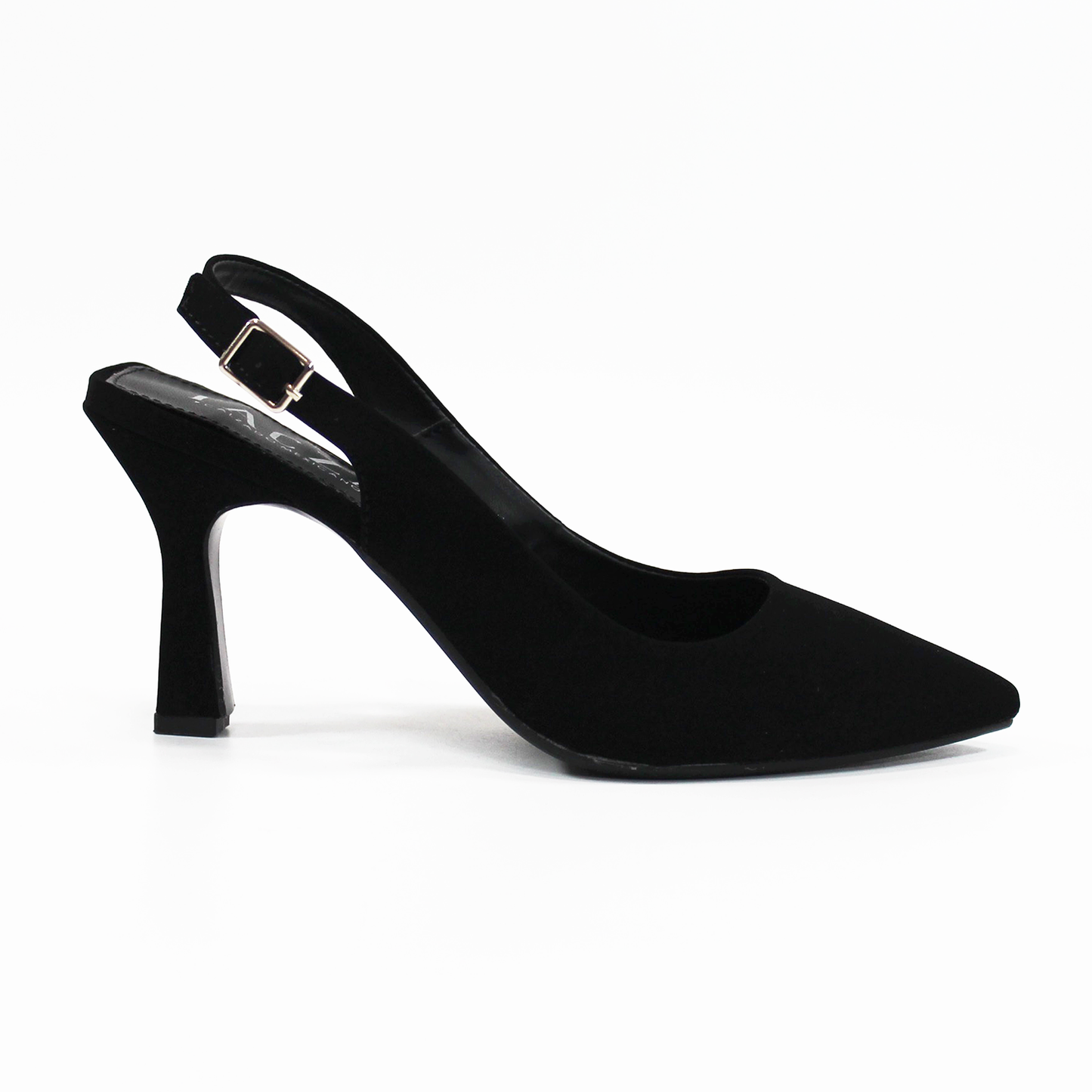 Zapatilla Slingback Puntal con tacón campana Destalonada Negro Ante de Dama TACZA