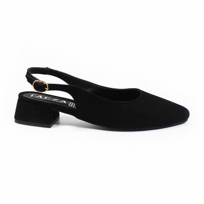 Zapatilla Slingback Destalonada Negro Ante TACZA