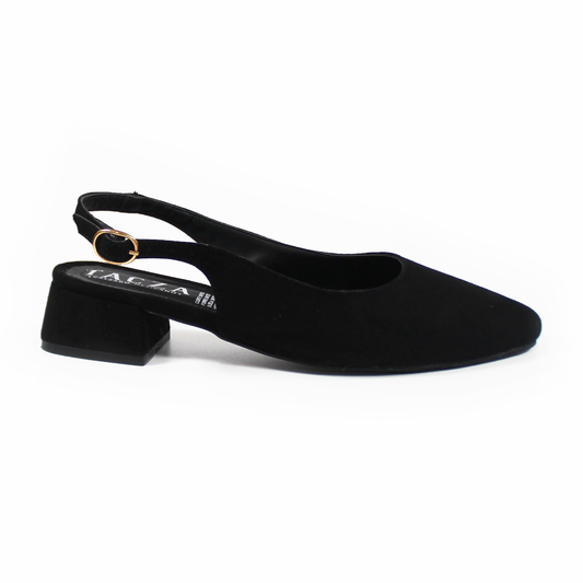 Zapatilla Slingback Destalonada Negro Ante TACZA