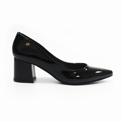 Zapatilla Tacón Bajo Cuadrado Negro Charol con Memory Foam de Dama G.LOREN