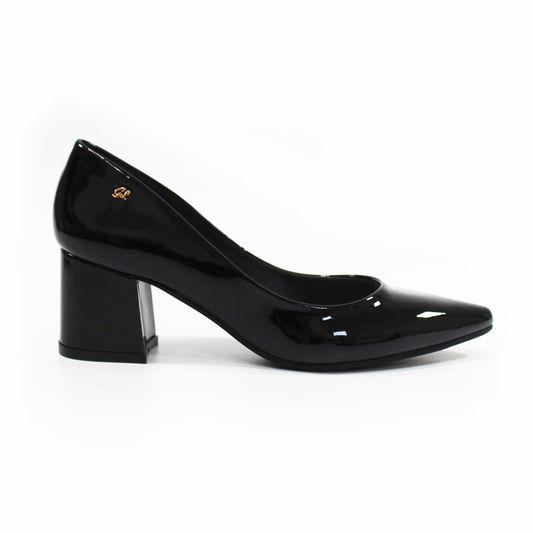 Zapatilla Tacón Bajo Cuadrado Negro Charol con Memory Foam de Dama G.LOREN