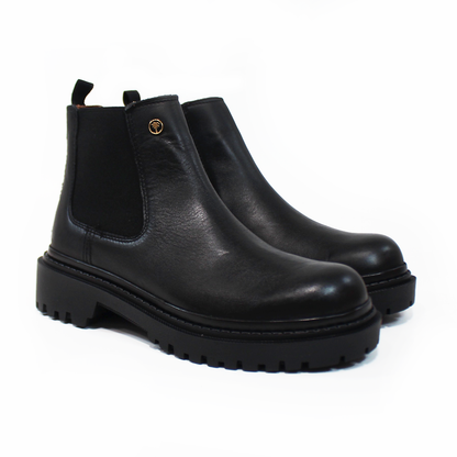 Botin Chelsea Negro de Piel con suela Track de Dama VERDE TABACO