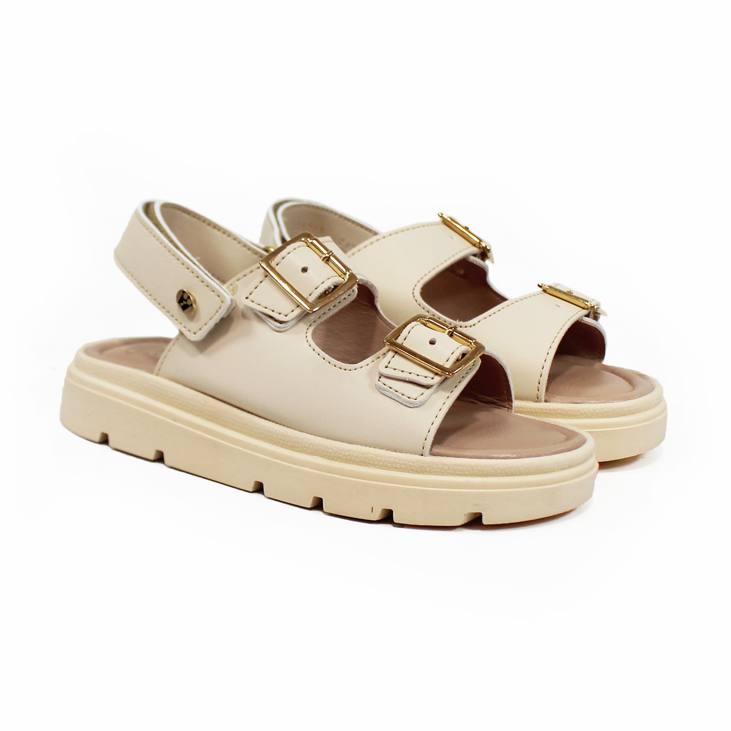Sandalia de Niña Plataforma Doble Hebilla y Velcro color Mantequilla JAKUNA