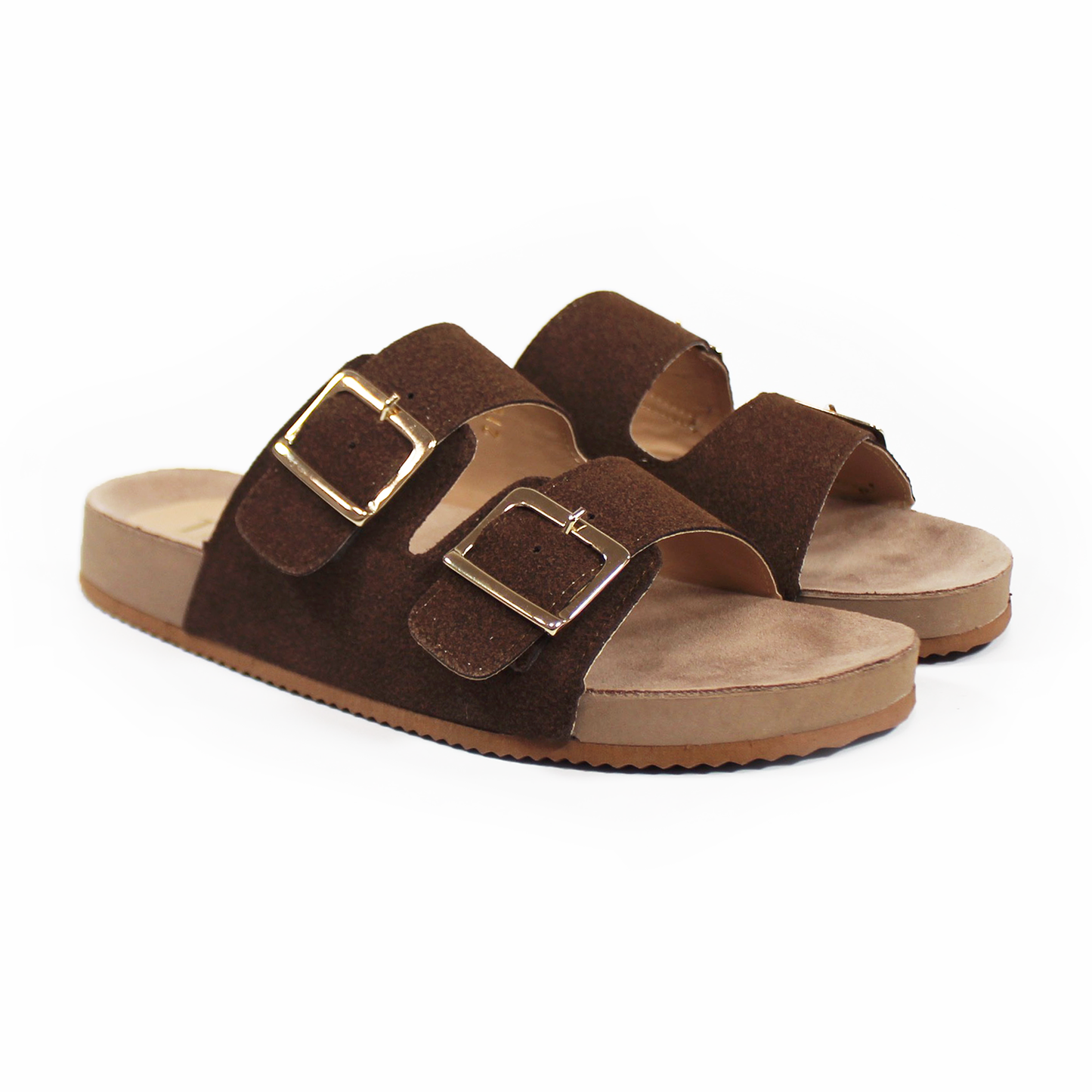 Sandalias de Piso Doble Hebilla Moka Gamuza de Dama TACZA