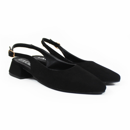 Zapatilla Slingback Destalonada Negro Ante TACZA