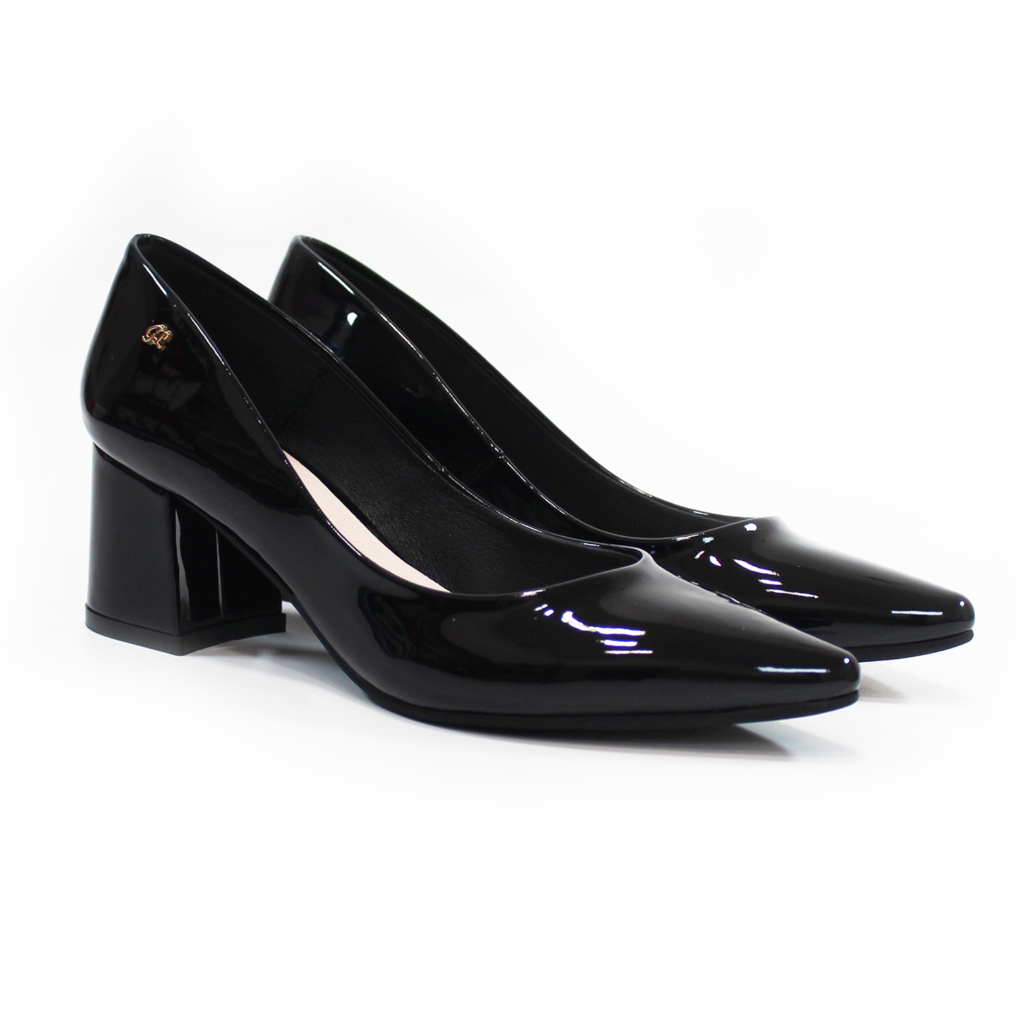 Zapatilla Tacón Bajo Cuadrado Negro Charol con Memory Foam de Dama G.LOREN