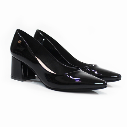 Zapatilla Tacón Bajo Cuadrado Negro Charol con Memory Foam de Dama G.LOREN