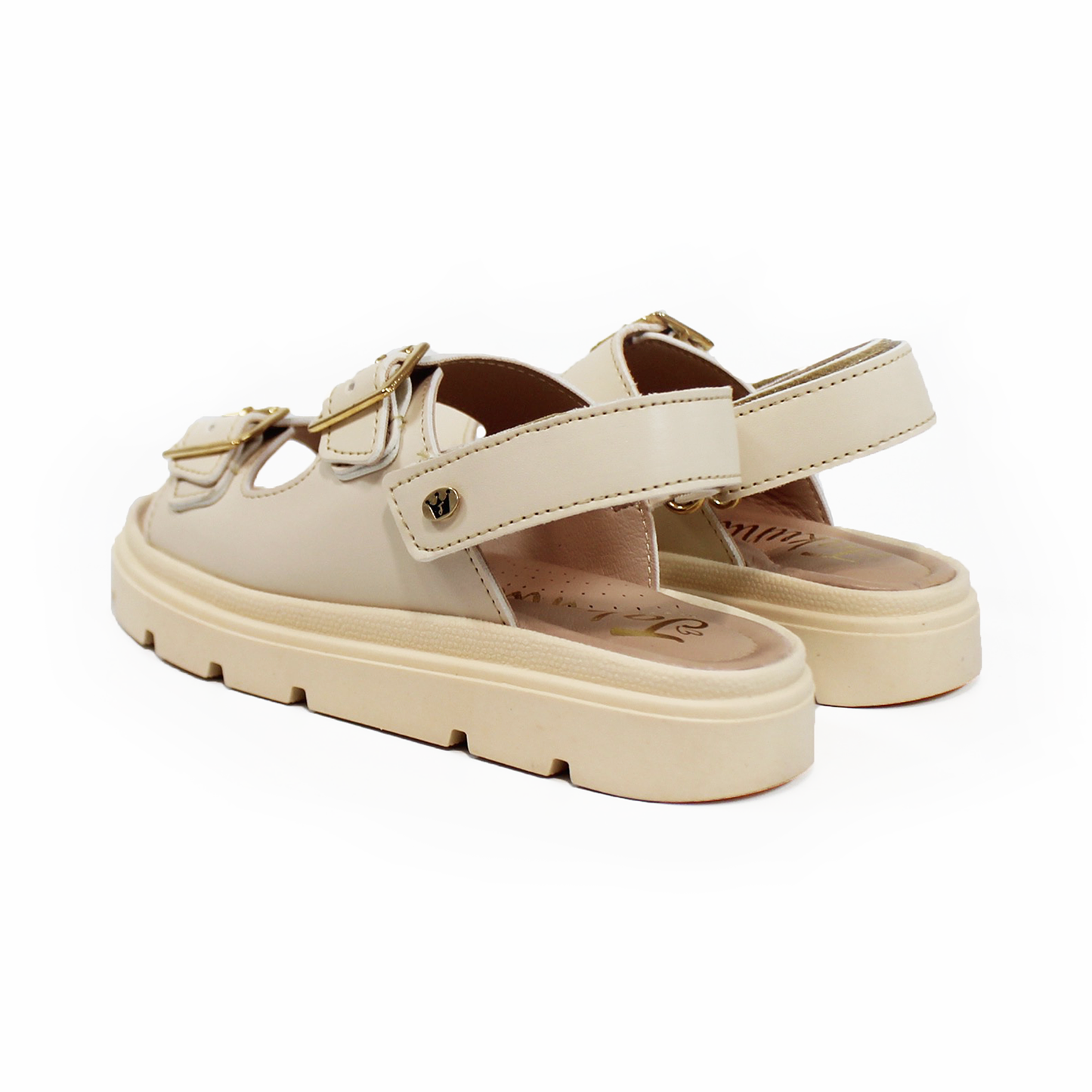 Sandalia de Niña Plataforma Doble Hebilla y Velcro color Mantequilla JAKUNA
