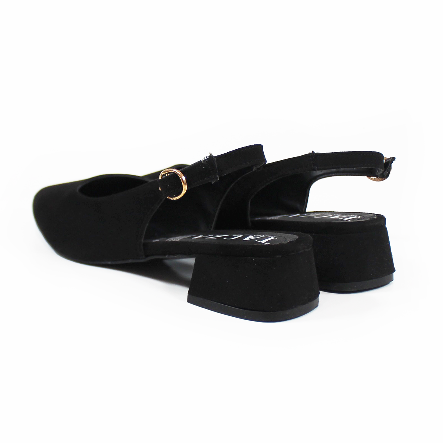 Zapatilla Slingback Destalonada Negro Ante TACZA