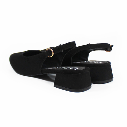 Zapatilla Slingback Destalonada Negro Ante TACZA