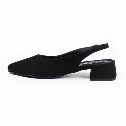 Zapatilla Slingback Destalonada Negro Ante TACZA