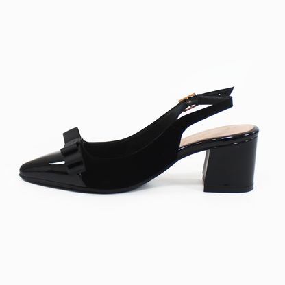 Zapatilla Slingback Puntal con Moño Negro Ante con Charol y Memory Foam de Dama G.LOREN