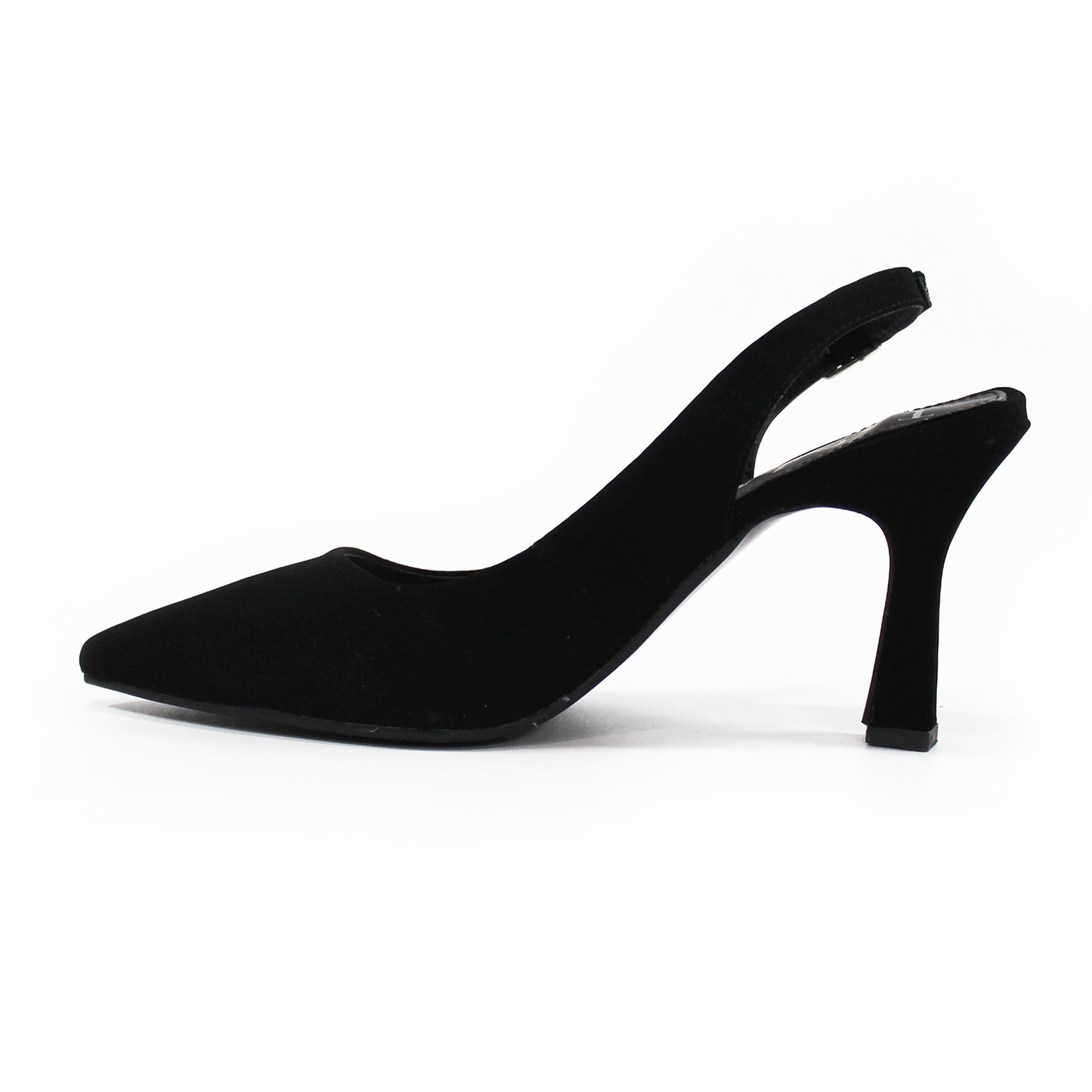 Zapatilla Slingback Puntal con tacón campana Destalonada Negro Ante de Dama TACZA