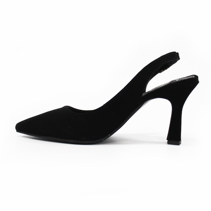 Zapatilla Slingback Puntal con tacón campana Destalonada Negro Ante de Dama TACZA
