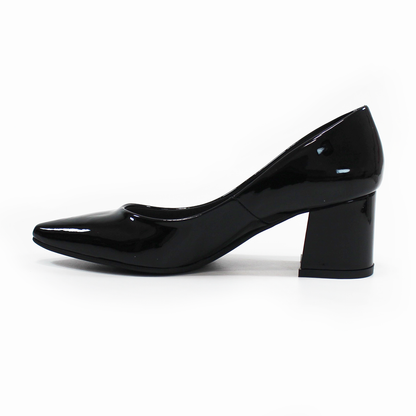 Zapatilla Tacón Bajo Cuadrado Negro Charol con Memory Foam de Dama G.LOREN
