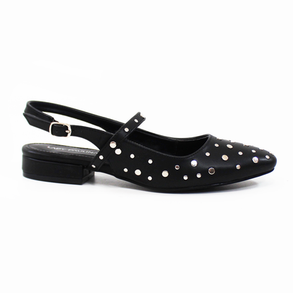 Flat Negro con Estoperoles Slingback de Dama LADY PAULINA