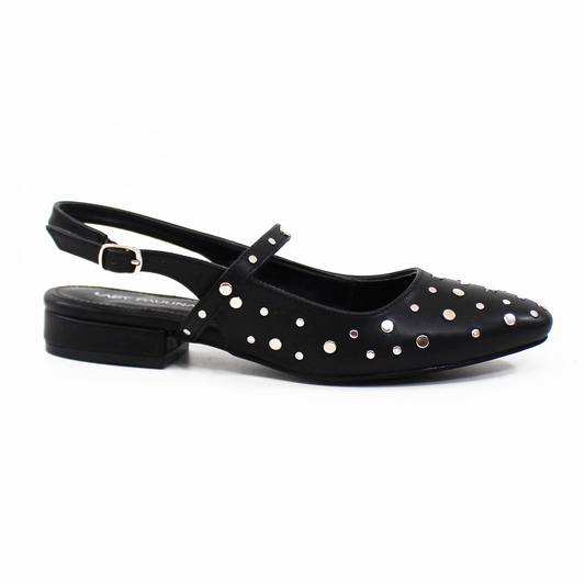 Flat Negro con Estoperoles Slingback de Dama LADY PAULINA