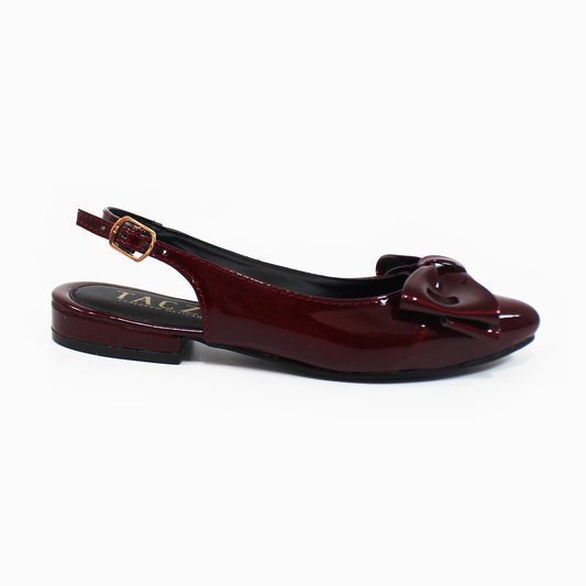 Flat Slingback con Moño en Punta Vino Charol TACZA