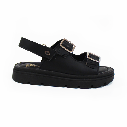 Sandalia de Niña Plataforma Doble Hebilla y Velcro color Negro JAKUNA