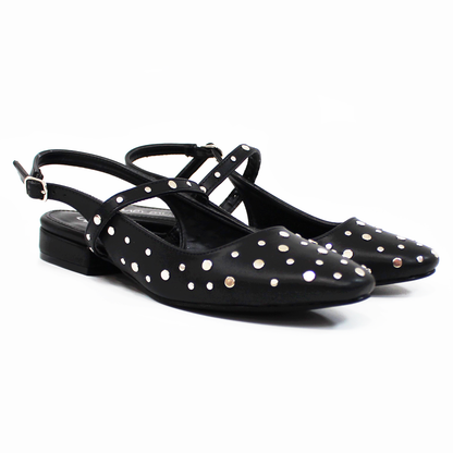 Flat Negro con Estoperoles Slingback de Dama LADY PAULINA