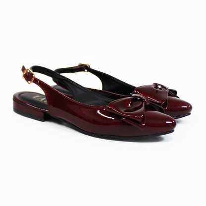 Flat Slingback con Moño en Punta Vino Charol TACZA