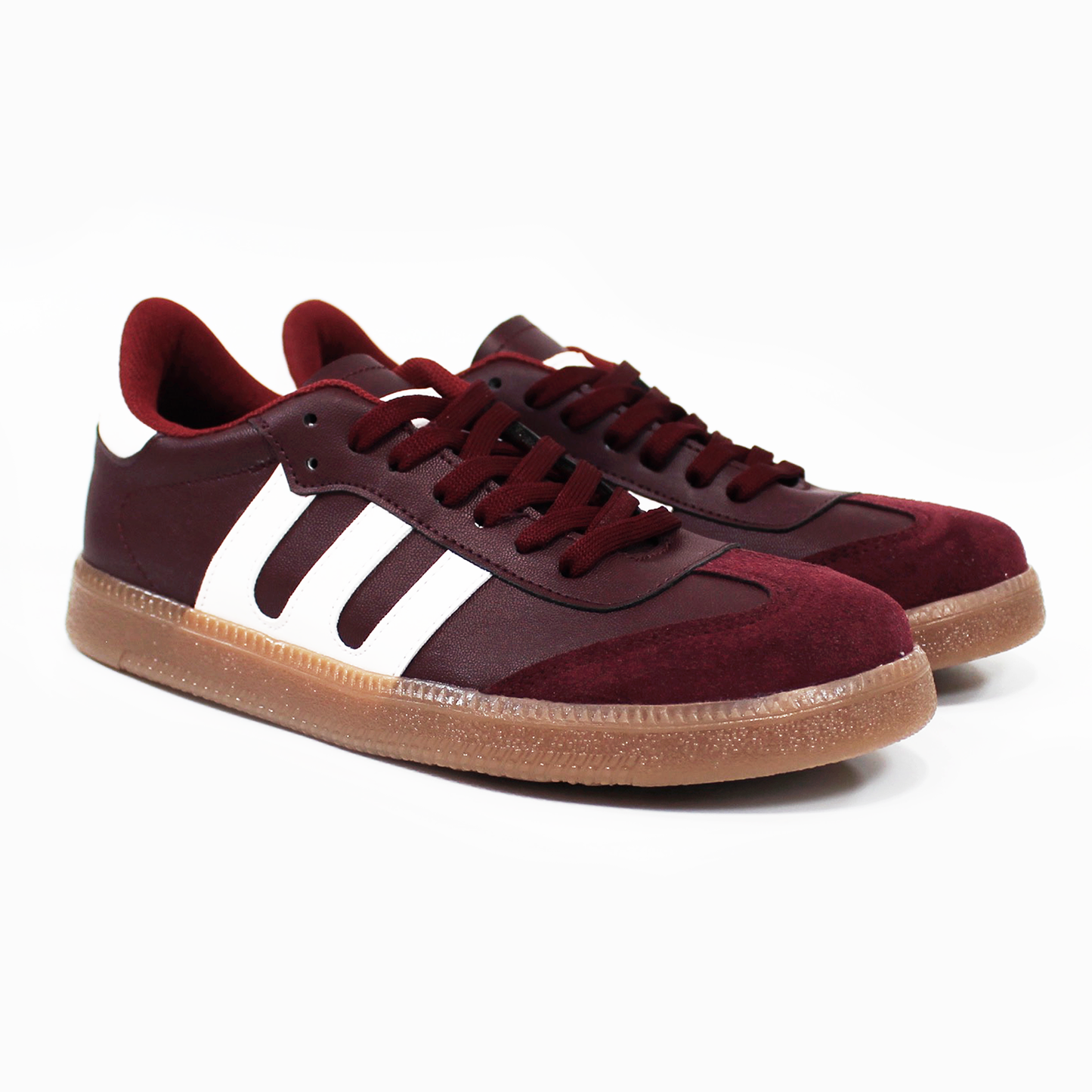 Tenis Sneaker tipo Samba Vino Burgundy con Blanco de Dama TACZA