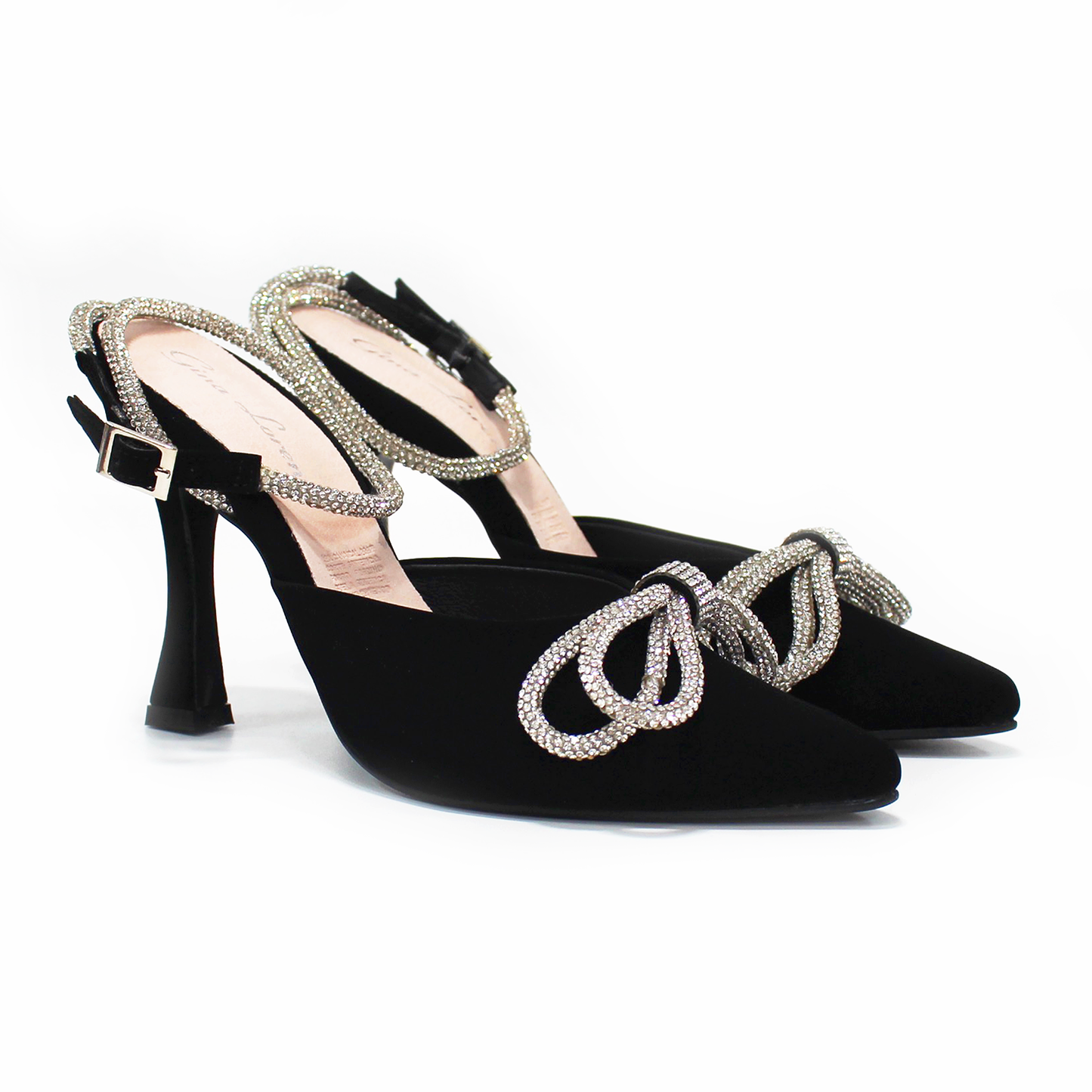 Zapatilla Fiesta Negro Ante con Moño de Brillo de Dama G.LOREN