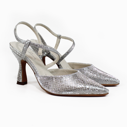 Zapatilla Plata Víbora Tacón Campana con Memory Foam G.LOREN