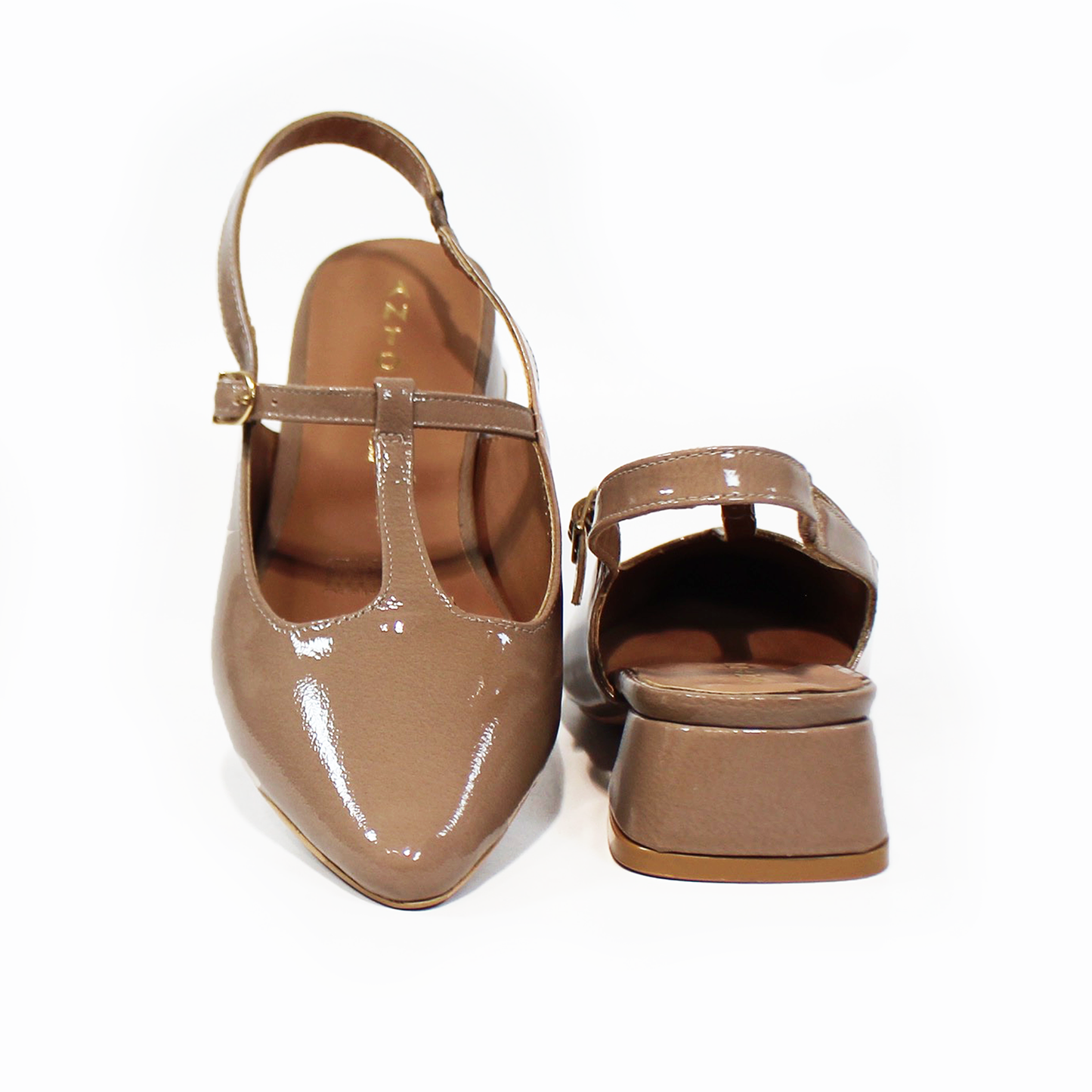 Zapatilla Mary Jane Puntal Destalonada Taupe Charol de Dama ANTONIE