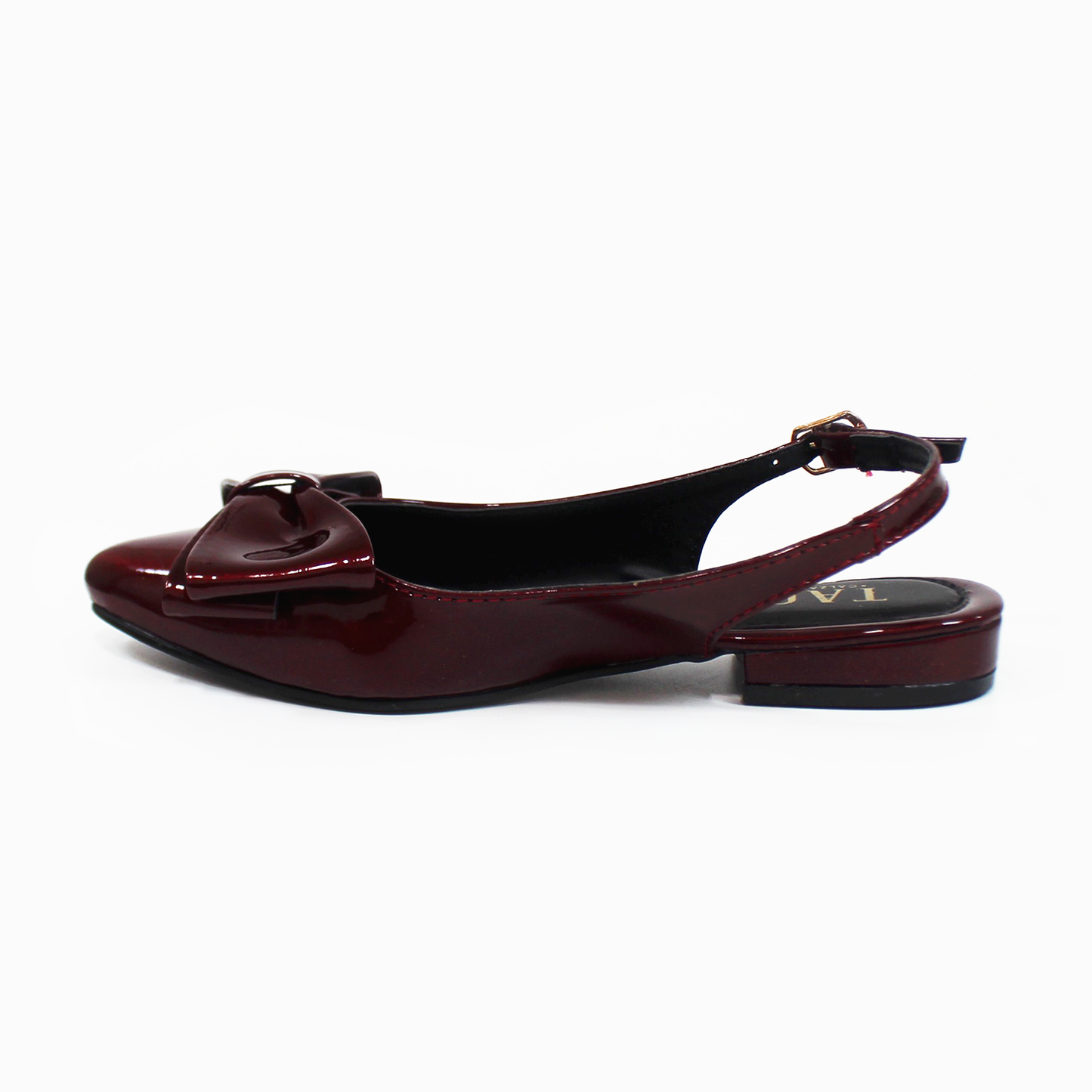 Flat Slingback con Moño en Punta Vino Charol TACZA