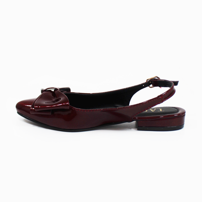 Flat Slingback con Moño en Punta Vino Charol TACZA