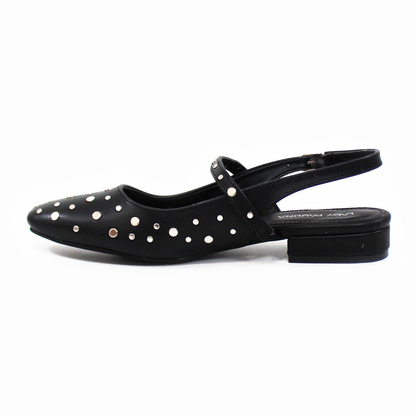 Flat Negro con Estoperoles Slingback de Dama LADY PAULINA