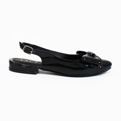 Flat Slingback con Moño en Punta Negro Charol TACZA