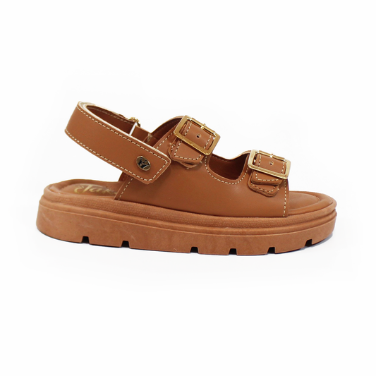 Sandalia de Niña Plataforma Doble Hebilla y Velcro color Café JAKUNA