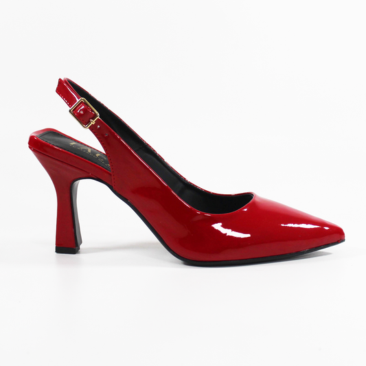 Zapatilla Slingback Puntal con tacón campana Destalonada Rojo Charol de Dama TACZA