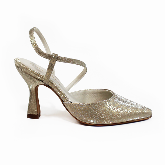 Zapatilla Oro Víbora Tacón Campana con Memory Foam G.LOREN