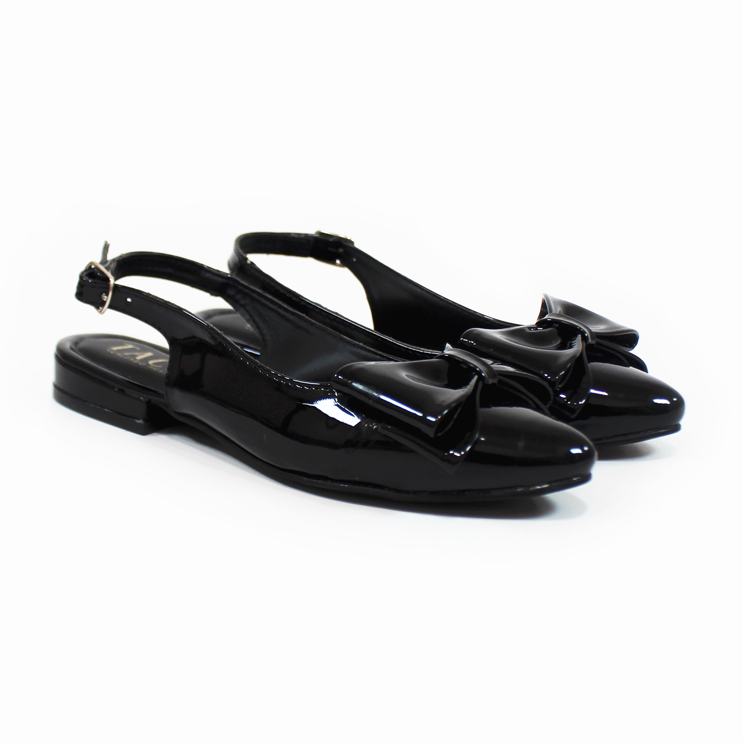 Flat Slingback con Moño en Punta Negro Charol TACZA