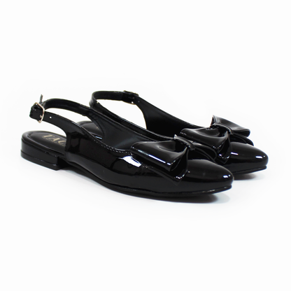 Flat Slingback con Moño en Punta Negro Charol TACZA