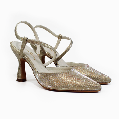 Zapatilla Oro Víbora Tacón Campana con Memory Foam G.LOREN