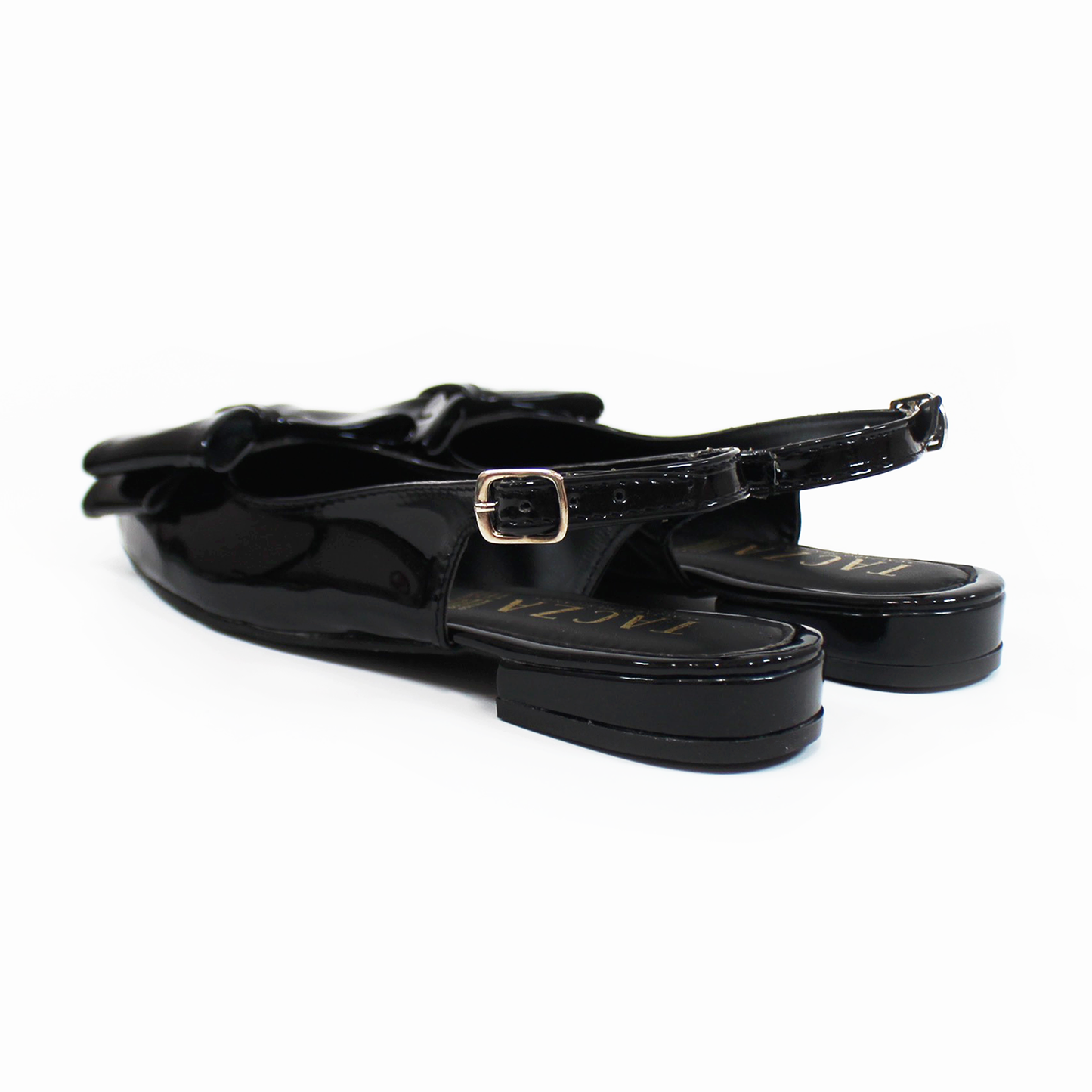 Flat Slingback con Moño en Punta Negro Charol TACZA