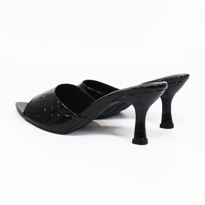 Mule Puntal de Tacón Negro Croco Charol TACZA