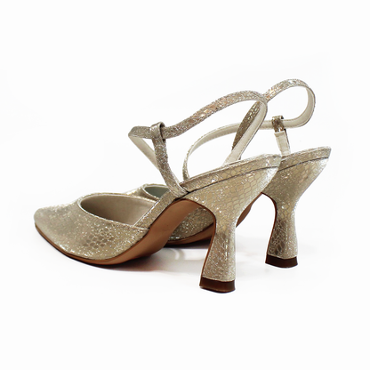 Zapatilla Oro Víbora Tacón Campana con Memory Foam G.LOREN