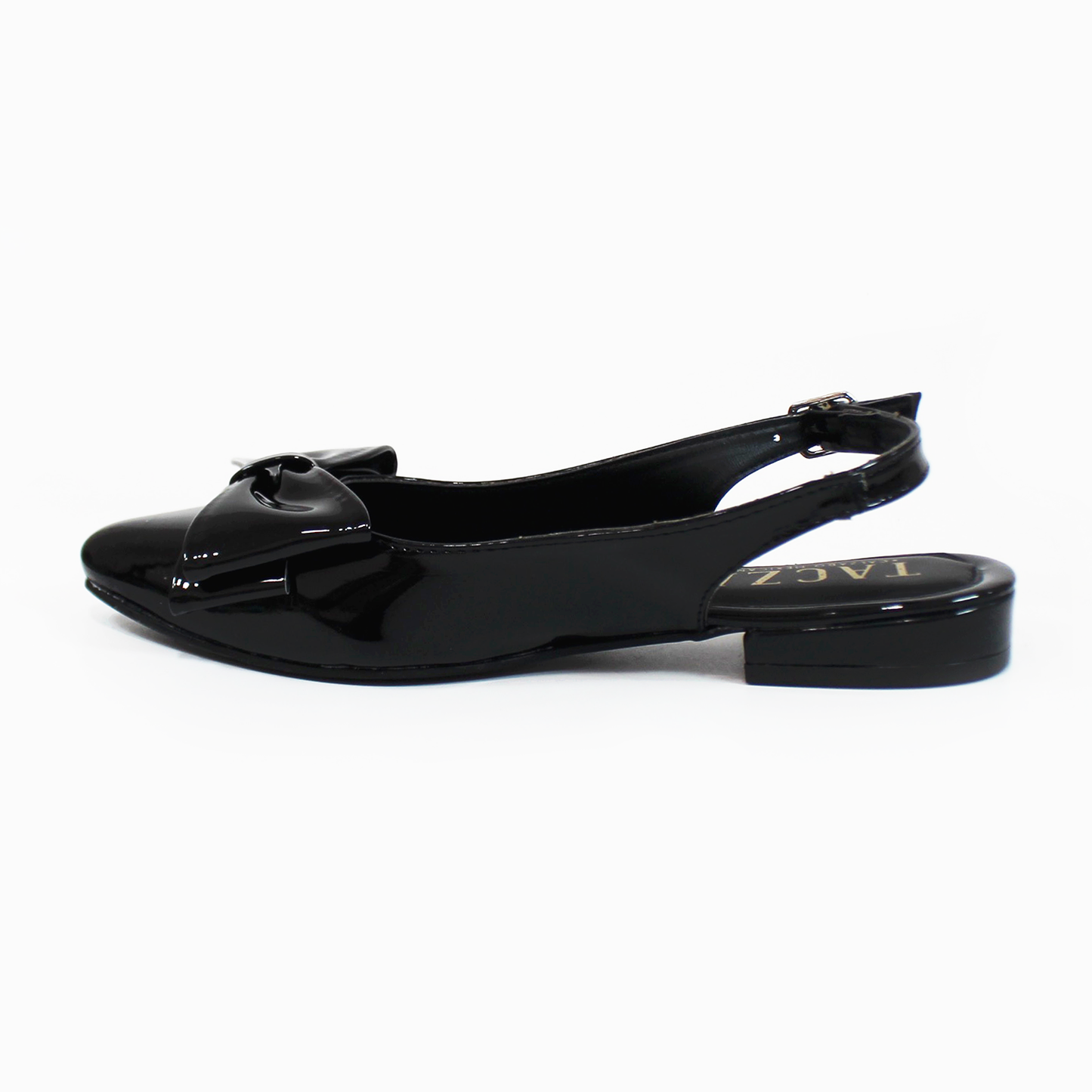 Flat Slingback con Moño en Punta Negro Charol TACZA