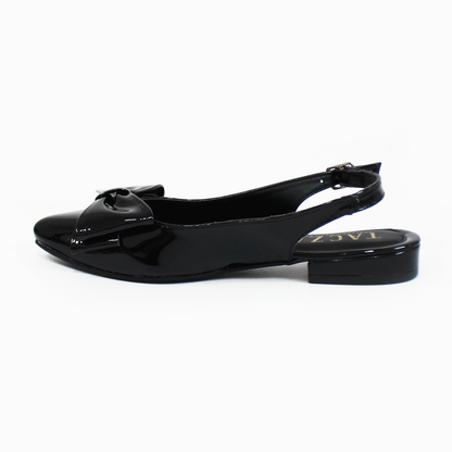 Flat Slingback con Moño en Punta Negro Charol TACZA