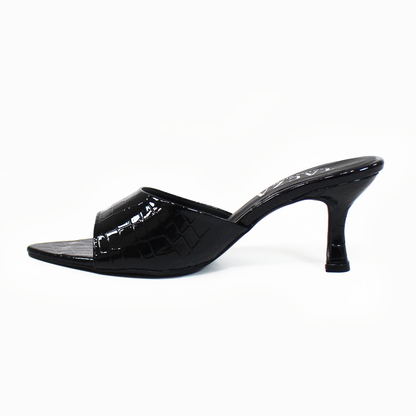 Mule Puntal de Tacón Negro Croco Charol TACZA