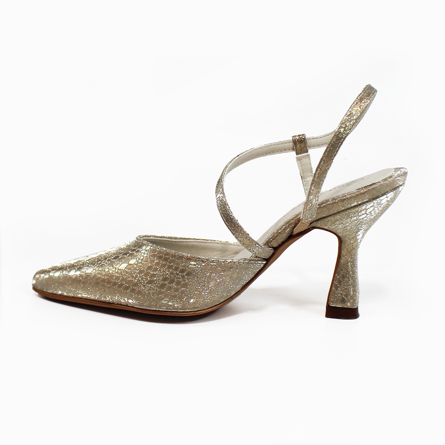 Zapatilla Oro Víbora Tacón Campana con Memory Foam G.LOREN