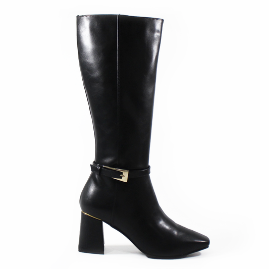 Bota Alta de Vestir Negro con Cinto y Hebilla en Tubo y Cierre lateral LADY PAULINA