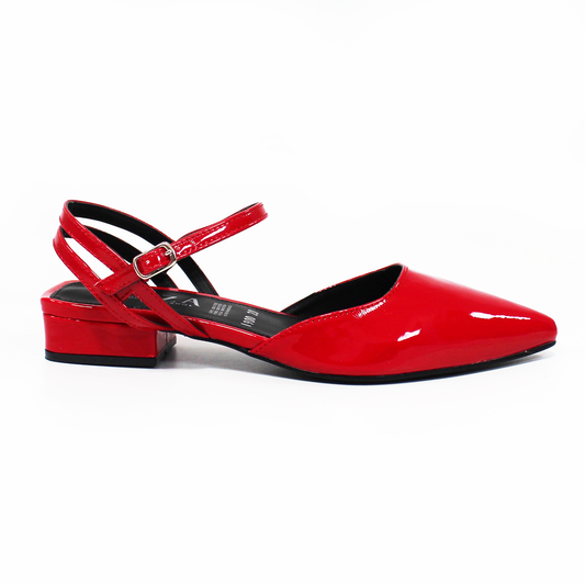 Flat Slingback puntal con Pulsera  Destalonado Rojo Charol de Dama TACZA