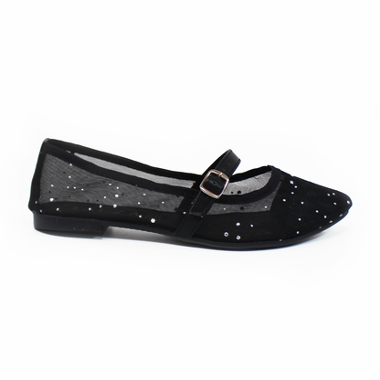 Flat Puntal Negro Malla con brillos Plata TACZA